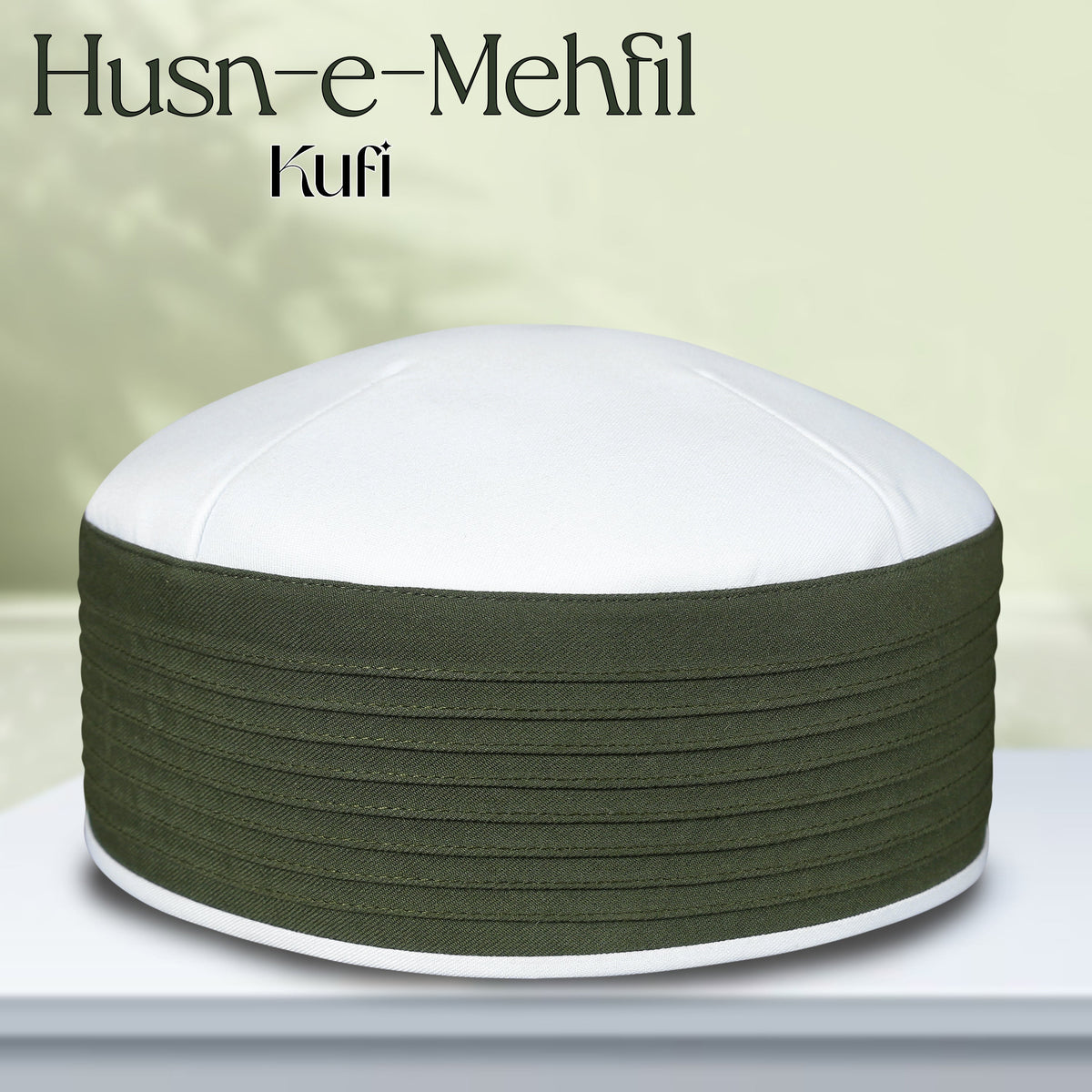 Green & White Husn-e-Mehfil Islamic Kufi Hat for Men