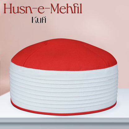 Red & White Husn-e-Mehfil Kufi Premium Traditional Prayer Cap