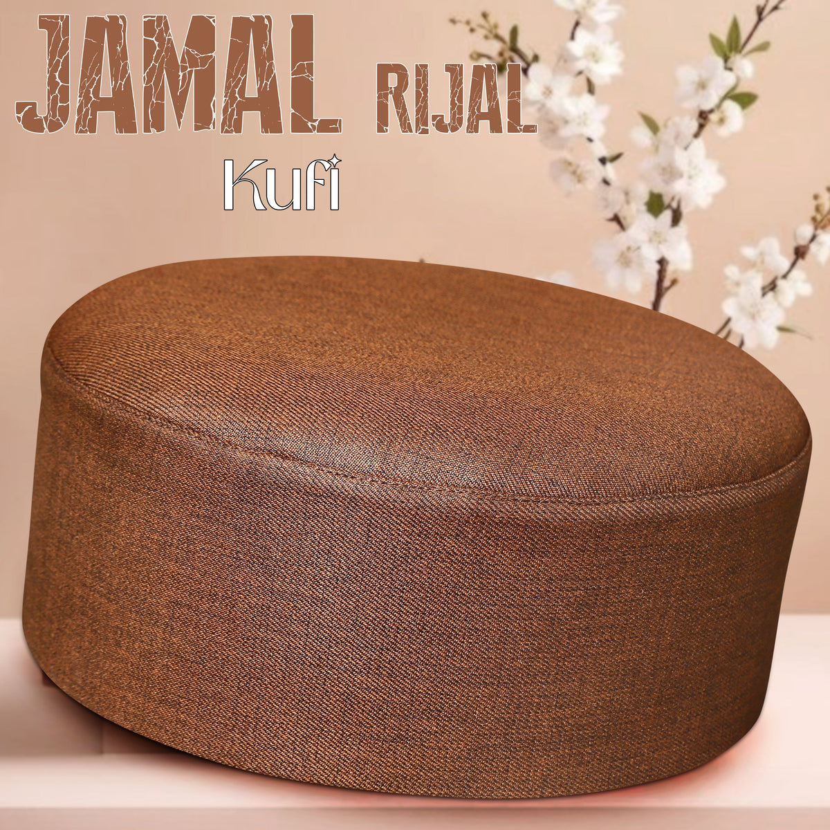 Brown Jamal Rijal Kufi Elegant Traditional Prayer Hat