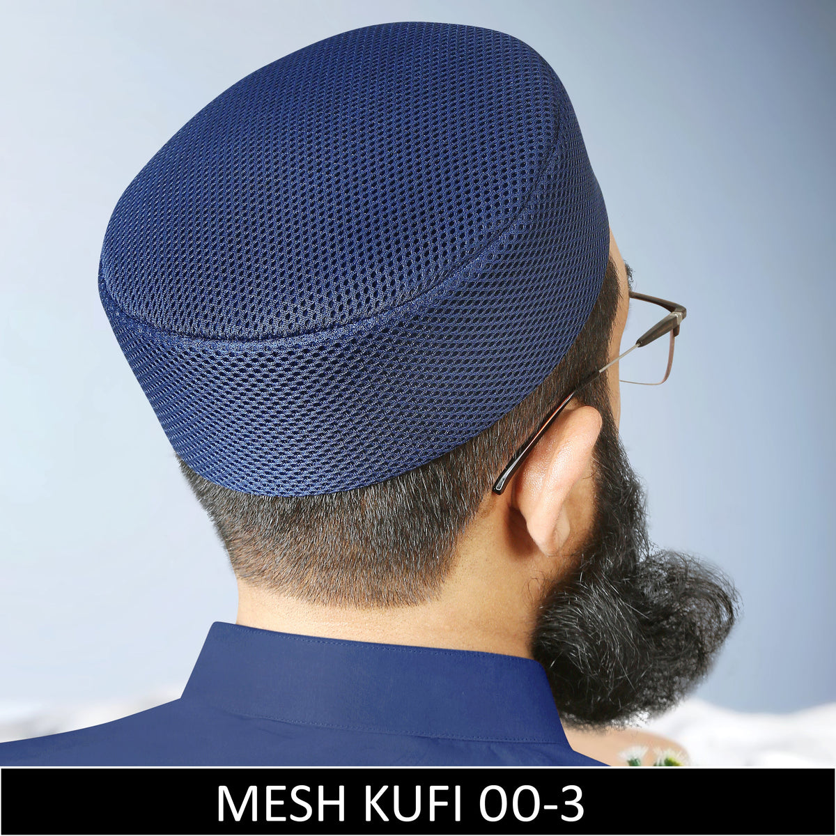 Modern Blue Mesh Prayer Hat for Muslim Men Offering Lightweight Comfort and Secure Fit