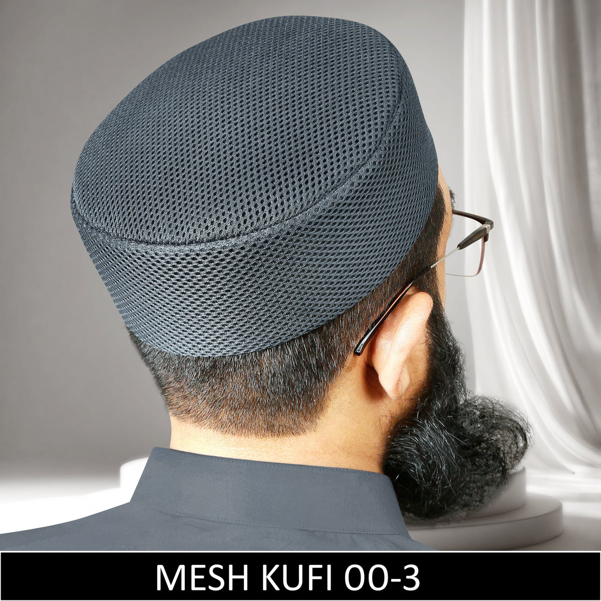 Grey Mesh qoofi for Men - Premium Breathable Islamic Namaz Topi and Muslim Prayer Cap