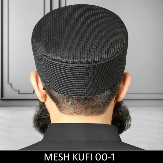 Black Mesh Fabric Kufi, Premium Prayer Koofi For Namaz Summer Cap
