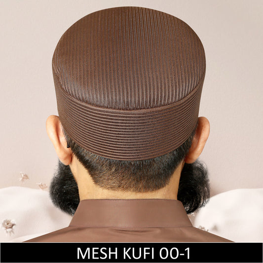Brown Mesh Fabric Kufi, Premium Prayer Koofi For Namaz Summer Cap
