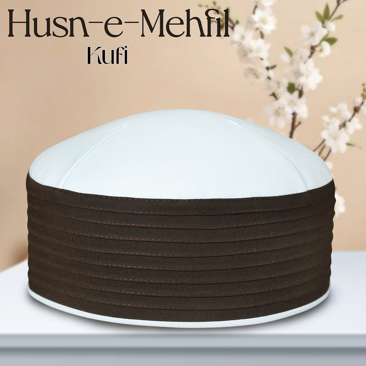 Brown & White Husn-e-Mehfil Handcrafted Islamic Prayer Cap