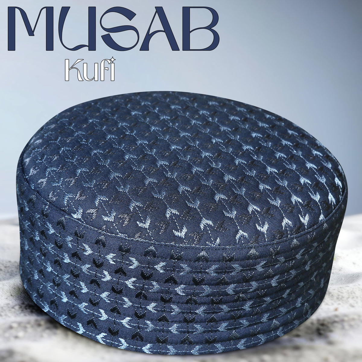 Navy Musab Hard Kufi Luxury Prayer Cap for Men