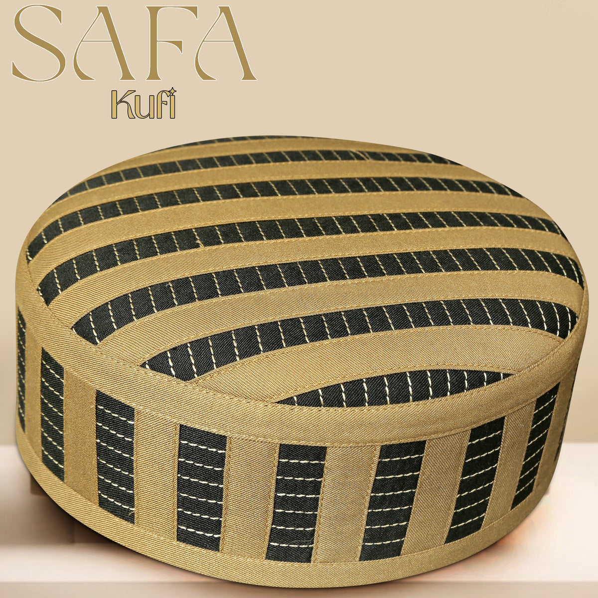Golden Safa Kufi Embroidered Islamic Prayer Cap