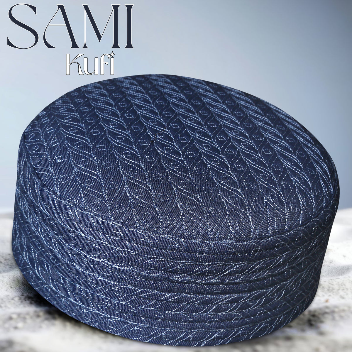 Navy Blue Sami Hard Kufi Luxury Structured Muslim Cap