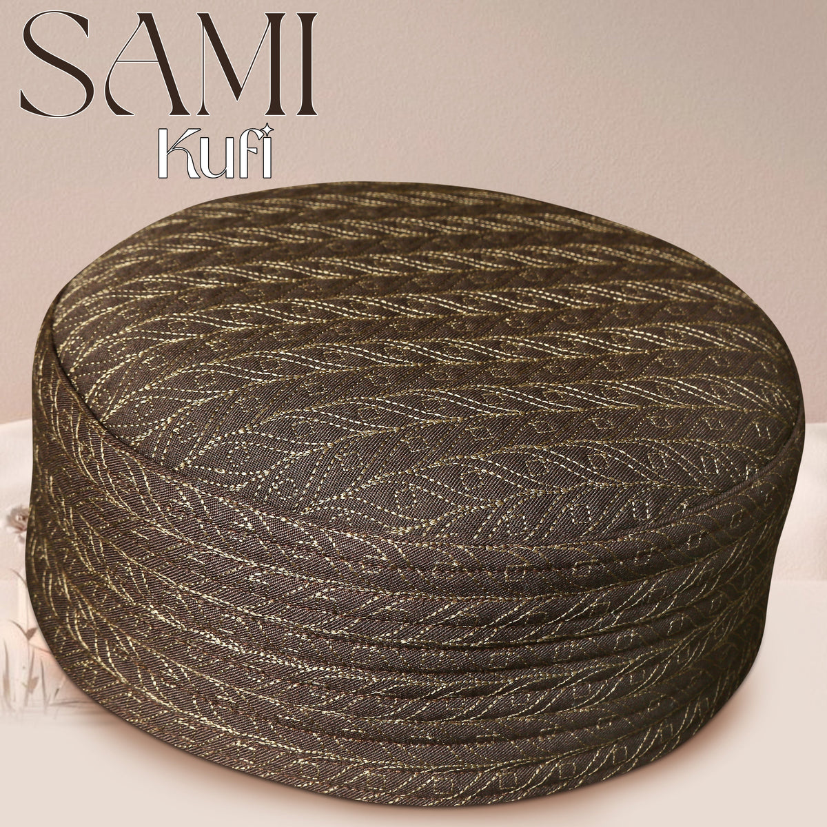 Brown Sami Hard Kufi Traditional Embroidered Kufi Hat