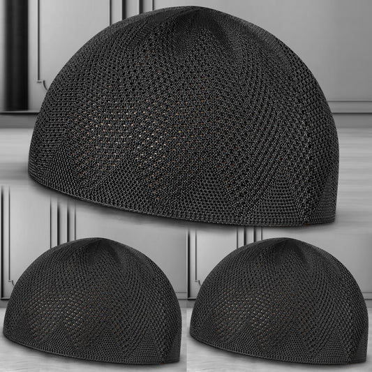 Turkey Knitted Kufi Cap (Pack of 3) – Premium Lightweight Turkish Style Islamic Cap