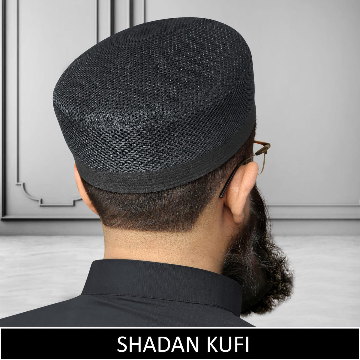 Black Shadan Mesh Koofi Brimless Islamic Prayer Cap
