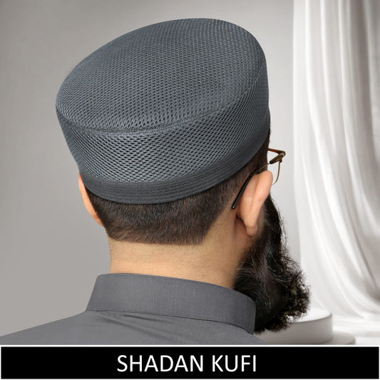 Gray Shadan Mesh Koofi Brimless Islamic Prayer Cap