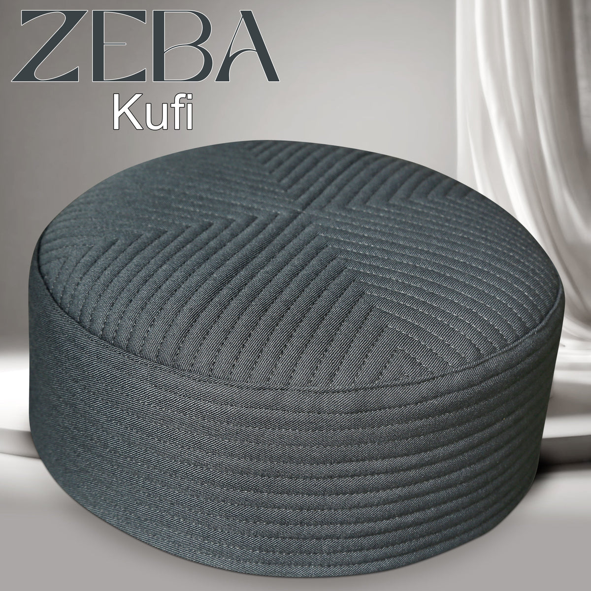 Grey Zeba Hard Kufi Refined Embroidered Prayer Cap