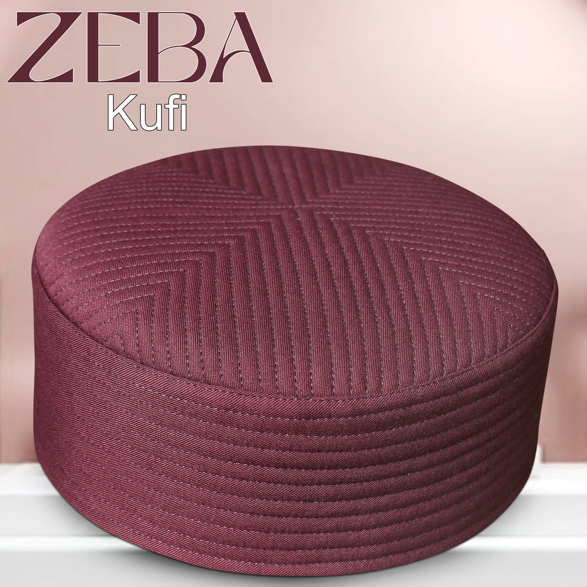 Maroon Zeba Hard Kufi Elegant Islamic Prayer Cap
