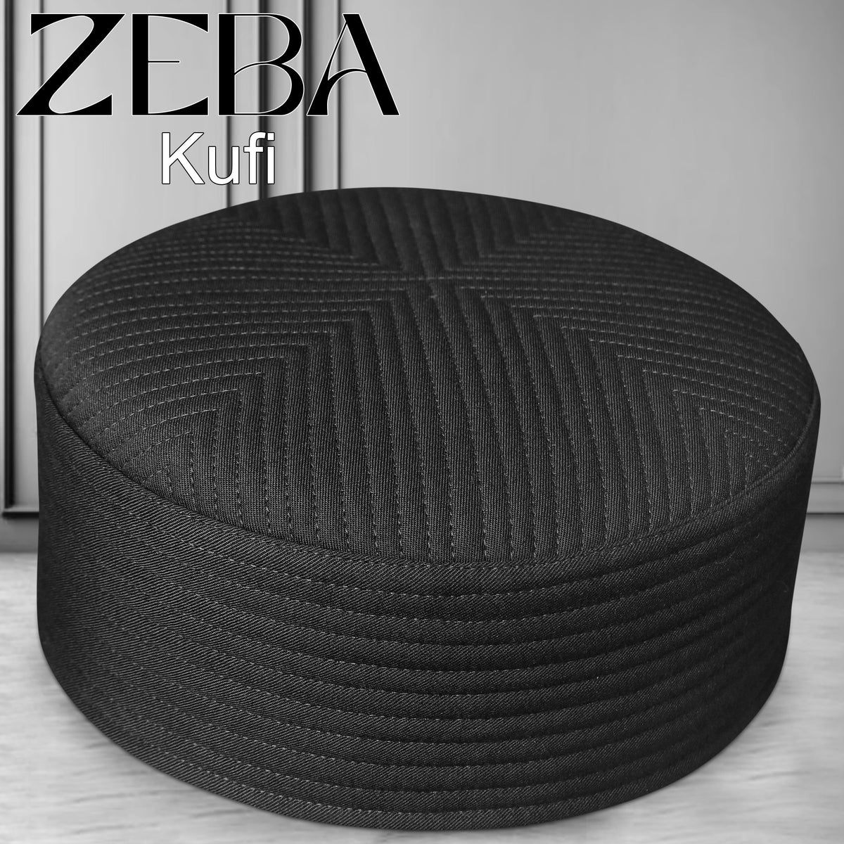 Black Zeba Hard Kufi Luxury Structured Kufi Cap