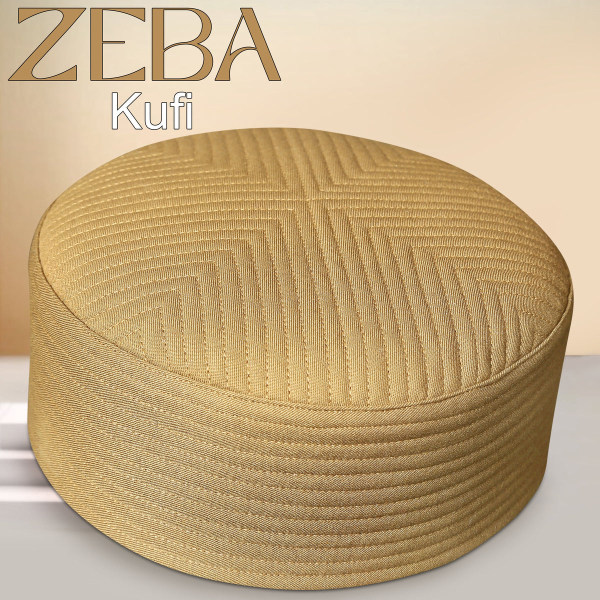 Gold Zeba Hard Kufi with Elegant Embroidered Finish